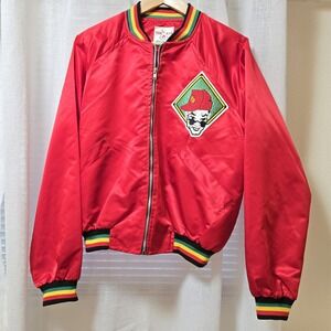Vintage 90s Satin Tag Rag Red Bomber Jacket Women's Medium Will Smith Embroider‎